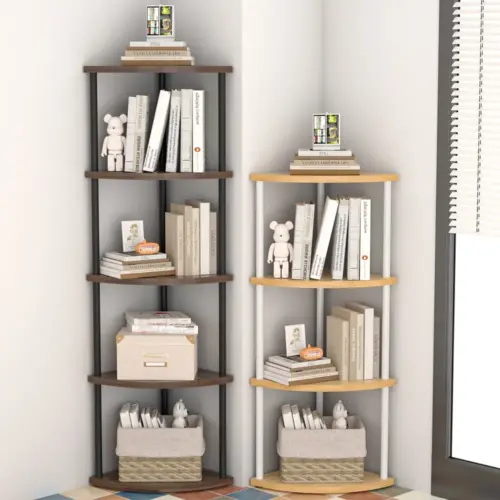 Modern Multi-Tier Corner Storage Shelf – Space-Saving Freestanding Fan-Shaped Display Rack & Organizer