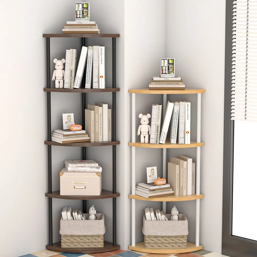 Modern Multi-Tier Corner Storage Shelf – Space-Saving Freestanding Fan-Shaped Display Rack & Organizer