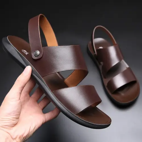 Men's Premium Superfiber Leather Summer Sandals – Non-Slip, Wear-Resistant Open-Toe Flat Slides