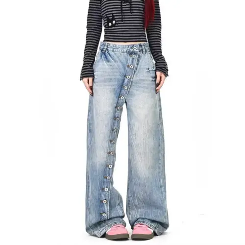 Vintage Washed Straight-Leg Denim Jeans - Classic American Style Mid-Rise Pants