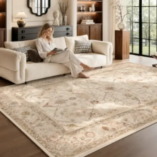 Washable Persian Style Area Rug – Non-Slip, Wrinkle-Free Low-Profile Carpet for Living Room & Study