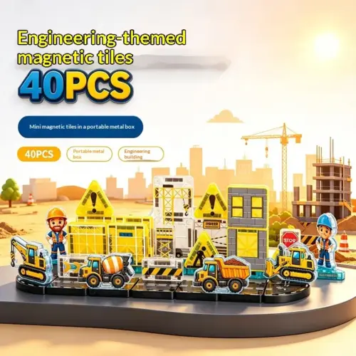 40-Piece Magnetic Window Tile Track Set - Kids STEM Road & City Building Playset with Storage Tin