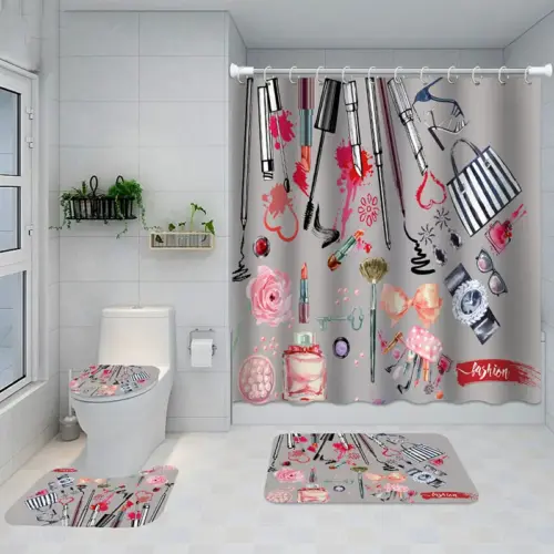 Luxury 4-Piece Bathroom Set - Waterproof 3D Printed Shower Curtain & Non-Slip Bath Mat Set