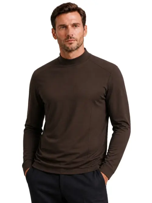 Men's Ultra-Soft Cashmere-Feel Mid-Neck Thermal Shirt – Long Sleeve Winter Base Layer