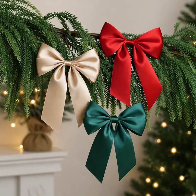 10-Piece Luxury Christmas Bow Ornaments – Elegant PU Holiday Tree & Gift Wrapping Decor