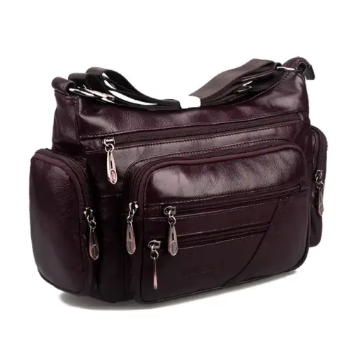 Women's Genuine Top-Grain Cowhide Leather Crossbody Bag - Elegant Casual Multi-Pocket Shoulder Purse (Date Red)