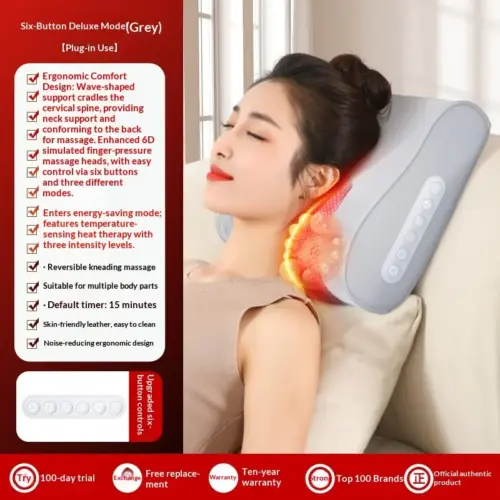 Multifunctional Heated Massage Pillow – Rechargeable Neck, Back, Waist & Leg Massager Pad with 3 Intensity Levels