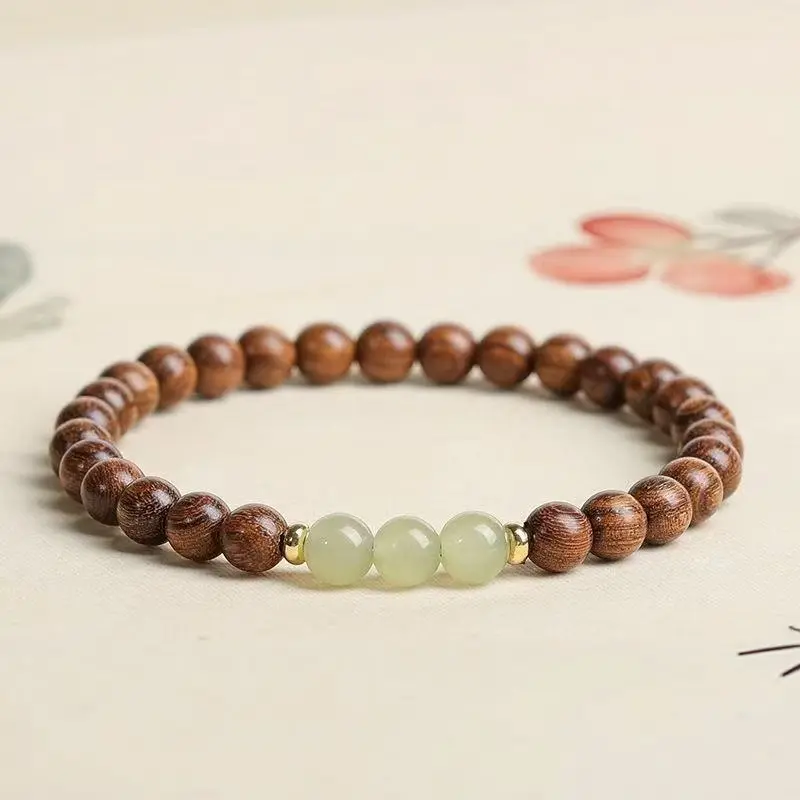 Natural Golden Thread Sandalwood Beaded Bracelet - Blessed Spiritual Meditation Jewelry (8mm)