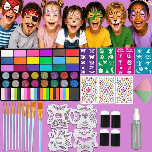 Professional 42-Farbe Face and Body Paint Palette Kit with 12 Artist Brushes (250g)