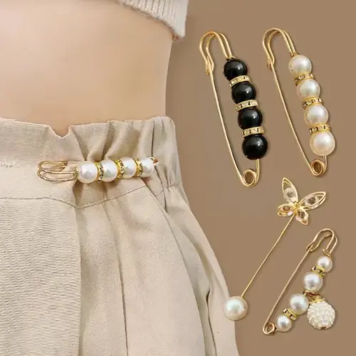 Elegant Pearl Waist Tightener & Decorative Brooch Pin Set for Women