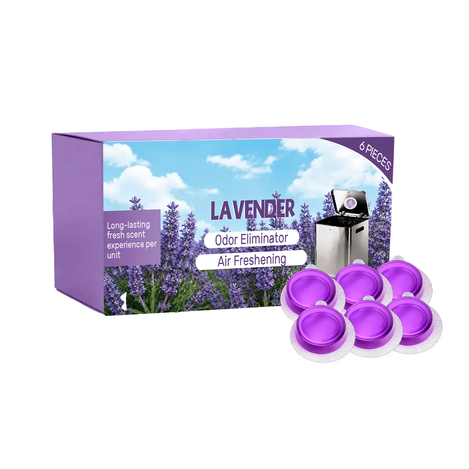 6-Pack Trash Can Deodorizer - Long-Lasting Lavender Odor Eliminator with Nano-Gel Adhesive