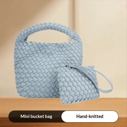 Elegant Hand-Woven Chain Crossbody Bag – Soft PU Leather Shoulder Bucket Purse