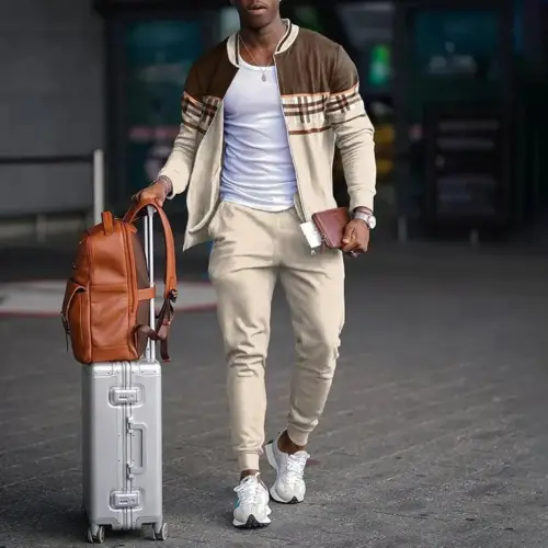 Men's Modern Kolor-Block 2-Piece Jacket and Pants Set | Smart Casual Tracksuit