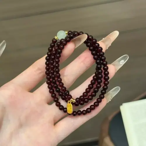 Natural Pink Stone Multi-Layer Wrap Bracelet – Retro Ethnic Beaded Stack Bracelet with Silver Charm