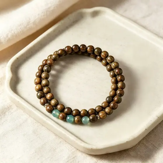 Natural Green Sandalwood Beaded Bracelet – 8mm Spiritual Meditation & Mindfulness Wristband
