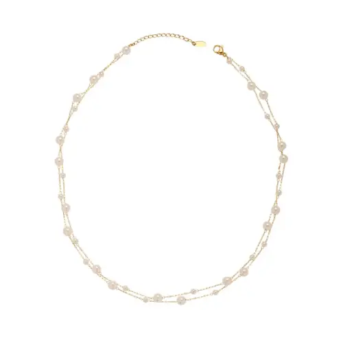 Mermaid Bubble Beads Double Circle Gypsophila Pearl Necklace - Waterproof Titanium Steel Clavicle Chain Jewelry