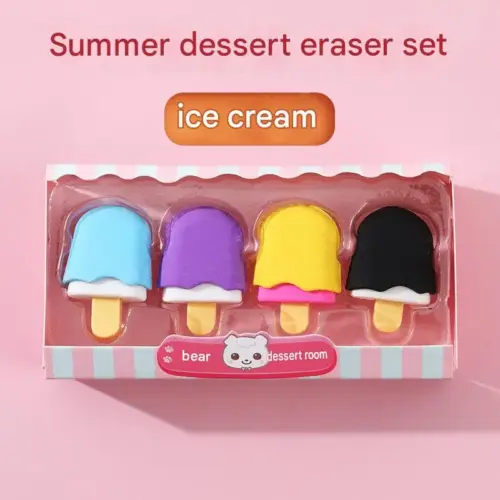 Cute Candy-Kleured Ice Cream Eraser Gift Set – Kawaii Novelty Stationery for Kids, School & Party Favors
