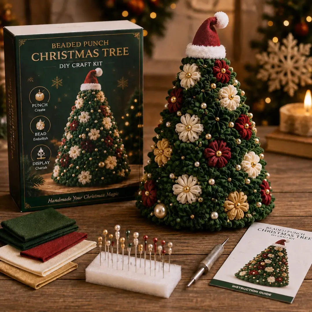 DIY Christmas Tree Ornament Punch Needle Craft Kit – Festive Holiday Embroidery & Decoration Set