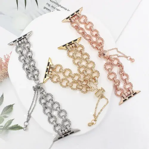 Elegant Stainless Steel Chain Bracelet Band Compatible with Apple Watch Series 9, 8, 7, 6, 5, 4 & SE