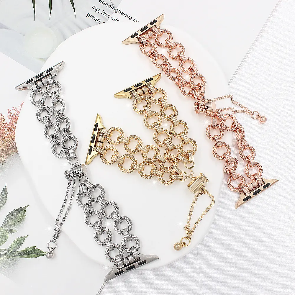 Elegant Stainless Steel Chain Bracelet Band Compatible with Apple Watch Series 9, 8, 7, 6, 5, 4 & SE