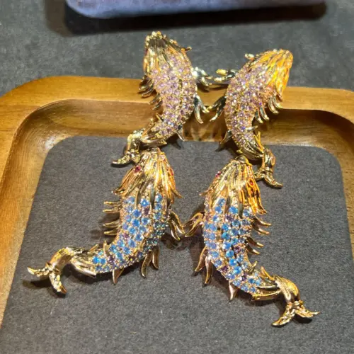 Vintage Bohemian Koi Fish Hoop Earrings with Sparkling Micro-Inlaid Zircon
