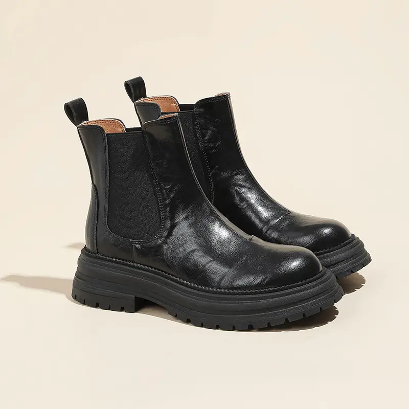 Women's Vintage Genuine Leather Ankle Boots – Classic Slip-On Chunky Mid-Heel Booties