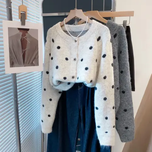 Women's Elegant Knit Cardigan Sweater Coat - Loose Round Neck Long Sleeve Outerwear