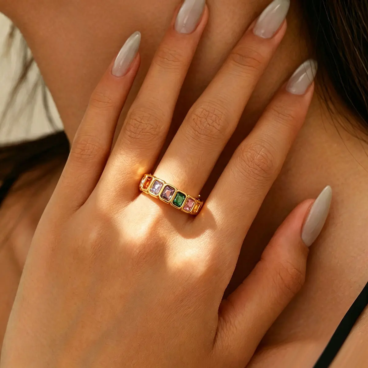 Women's Geometric Open Ring – Kleurful Cubic Zirconia Statement Band | Adjustable Fashion Jewelry