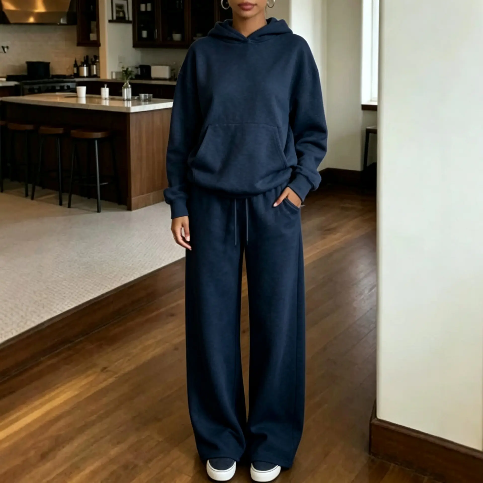 Women's Casual 2-Piece Loungewear Set - Loose Fit Hooded Sweatshirt & Matching Pants