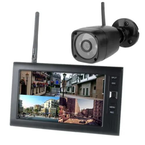 Wireless HD Home Security System with Quad-Screen Monitor – Weatherproof Indoor & Outdoor 720P Surveillance Kit
