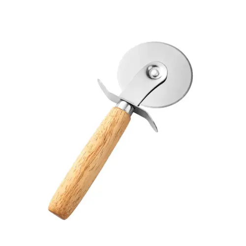 Professional Stainless Steel Pizza Cutter Wheel with Ergonomic Natural Wooden Handle