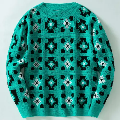 Men's Retro Plaid Crochet Hollow Knit Sweater - Lightweight Loose Fit Crewneck Pullover