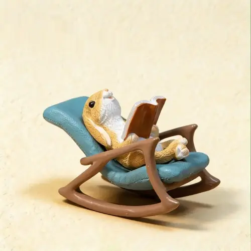 Whimsical Rocking Chair Animal Figurine – Cute Resin Desktop Decor & Garden Balcony Ornament
