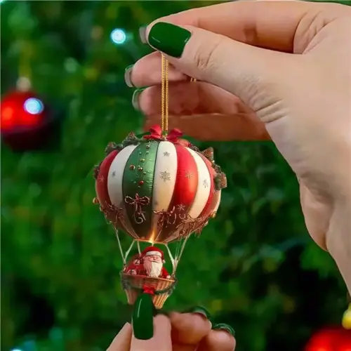 Charming Santa Claus Hot Air Balloon Christmas Tree Ornament - Festive Acrylic Holiday Pendant