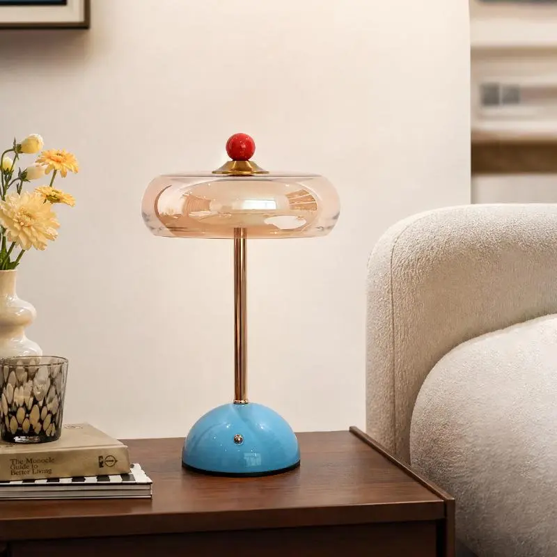 Modern French Country Cream Glass Bedside Lamp – Luxury 3-Color Touch Table Lamp