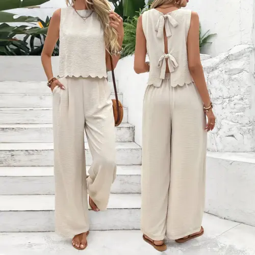 Women's Chic 2-Piece Summer Outfit - Sleeveless Vest Top and Casual Pants Set
