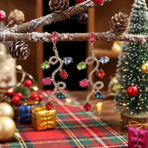 Sparkling Christmas Crystal Teardrop Earrings – Elegant Holiday Water Droplet Dangle Earrings for Women