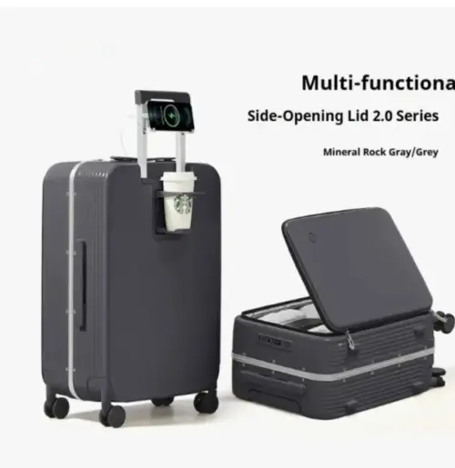 20-Inch Multi-Functional Carry-On Luggage – Sleek Mineral Gray Travel Suitcase with Combination Lock