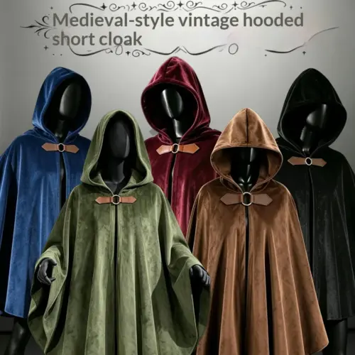 Women's Deluxe Dutch Velvet Medieval Hooded Cloak - Vintage Renaissance Cosplay Cape