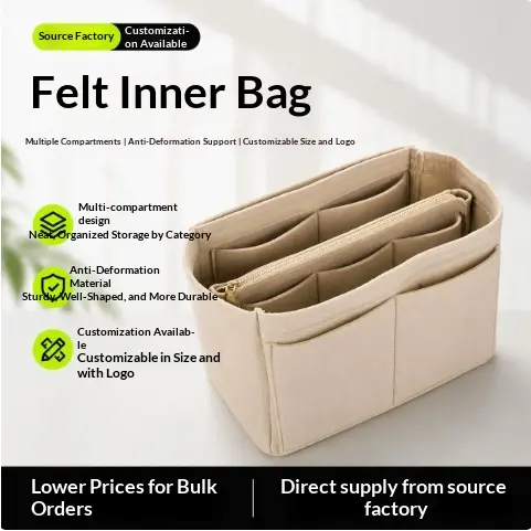 Multi-Compartment Felt Cosmetic Organizer Bag with Zipper | Portable Travel Makeup & Toiletry Pouch