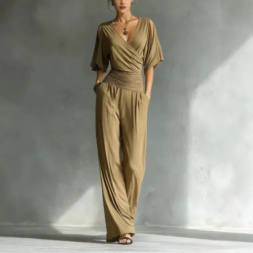 Women's Elegant Off-Shoulder V-Neck Slim-Fit Jumpsuit | Chic Summer One-Piece