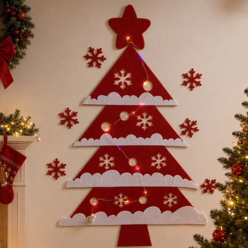 Festive Red DIY Wall Hanging Christmas Tree – Charming Fabric Holiday Decor