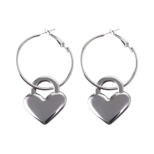 Chic Heart-Shaped Double Ring Hoop Earrings – Minimalist Stainless Steel Dangle Huggies for Women