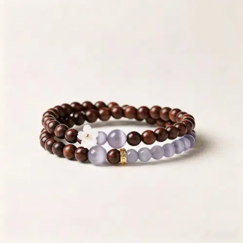 Blessed Cat's Eye & Sandalwood Beaded Bracelet - 6mm Spiritual Crystal Jewelry