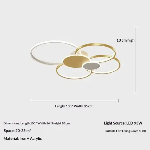 Modern Minimalist 4-Ring Gold Ceiling Light – Elegant Warm LED Chandelier for Living Room & Bedroom