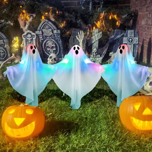 3-Piece Halloween Light-Up Ghost Set – Glowing LED Outdoor Lawn & Yard Decorations