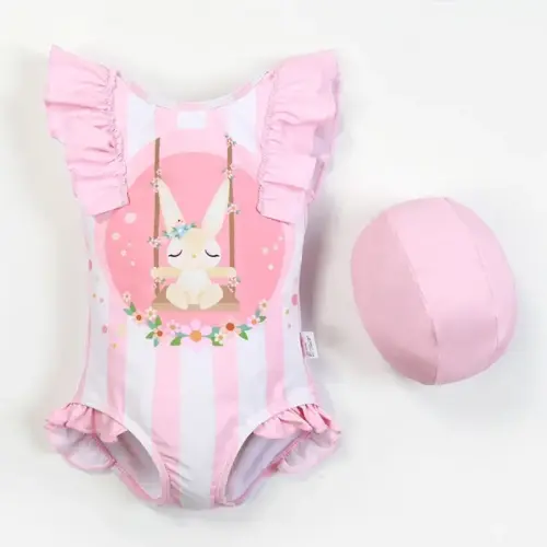 Girls' Cute Cartoon Bunny One-Piece Swimsuit - Sleeveless Summer Beach & Pool Swimwear