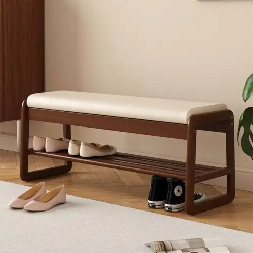 Solid Wood Entryway Shoe Bench – Elegant Wooden Hallway Organizer and Seating