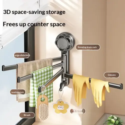 Multi-Rod Suction Cup Towel Rack – Telescopic Wall-Mounted Kitchen & Bathroom Organizer