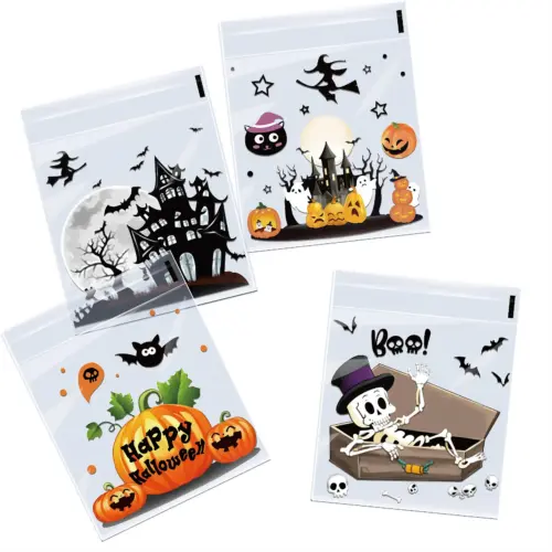 100-Pack Halloween Cookie & Candy Treat Bags - Clear Self-Sealing Packaging for Party Favors (10x10+3cm)